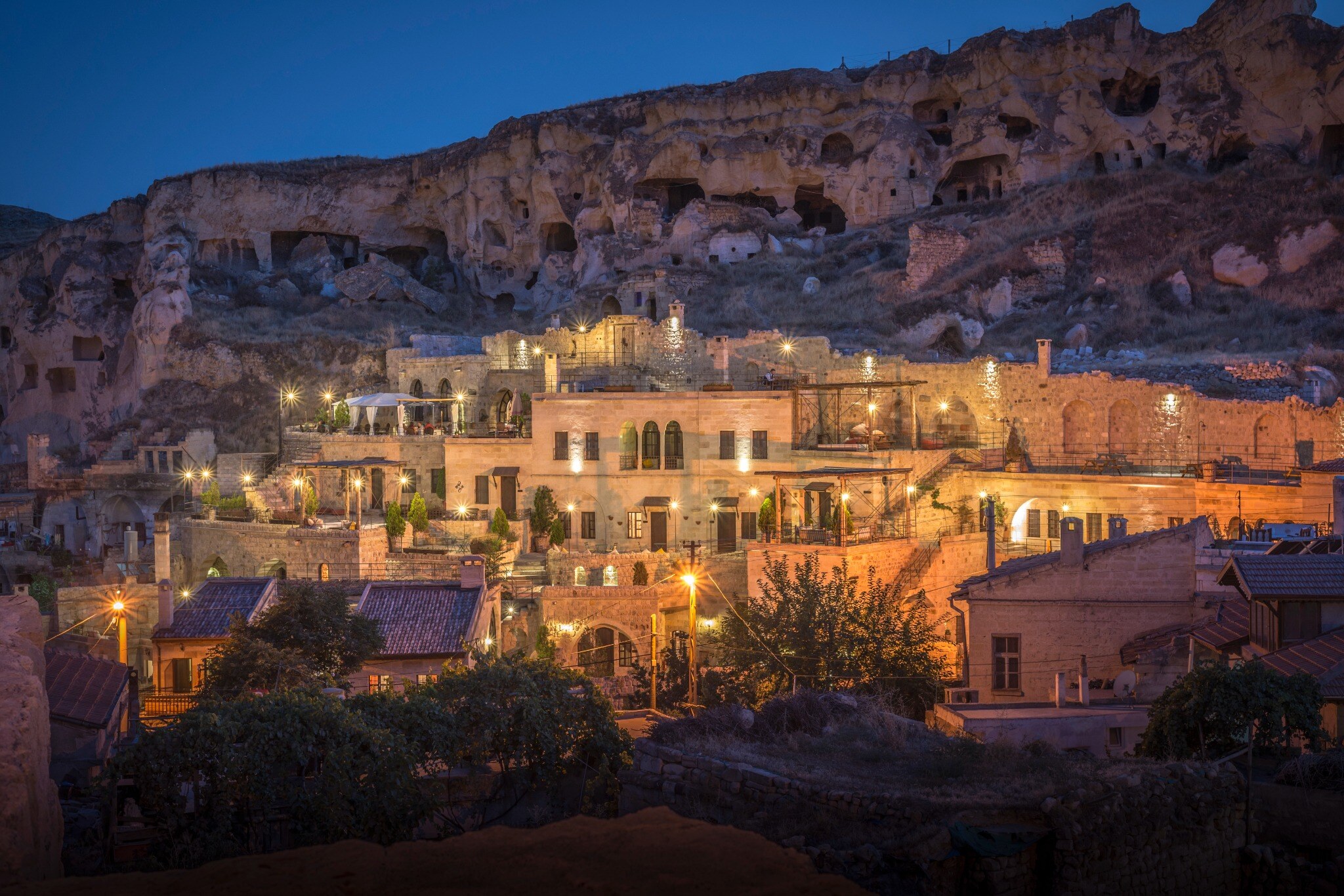 Kapadokya cave otelin mavi saatte profesyonel dış mekân fotoğrafı